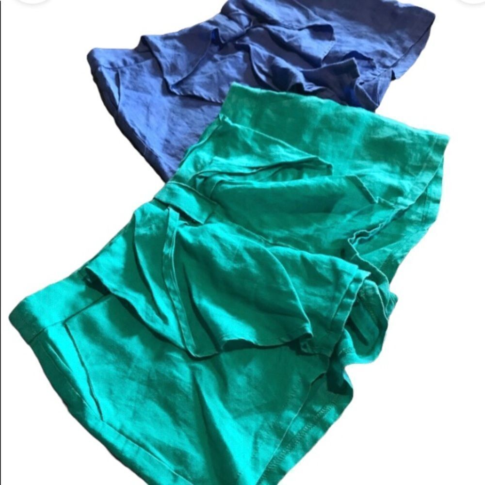 Countess size large bow side zip shorts 2 pairs green and blue excellent cond